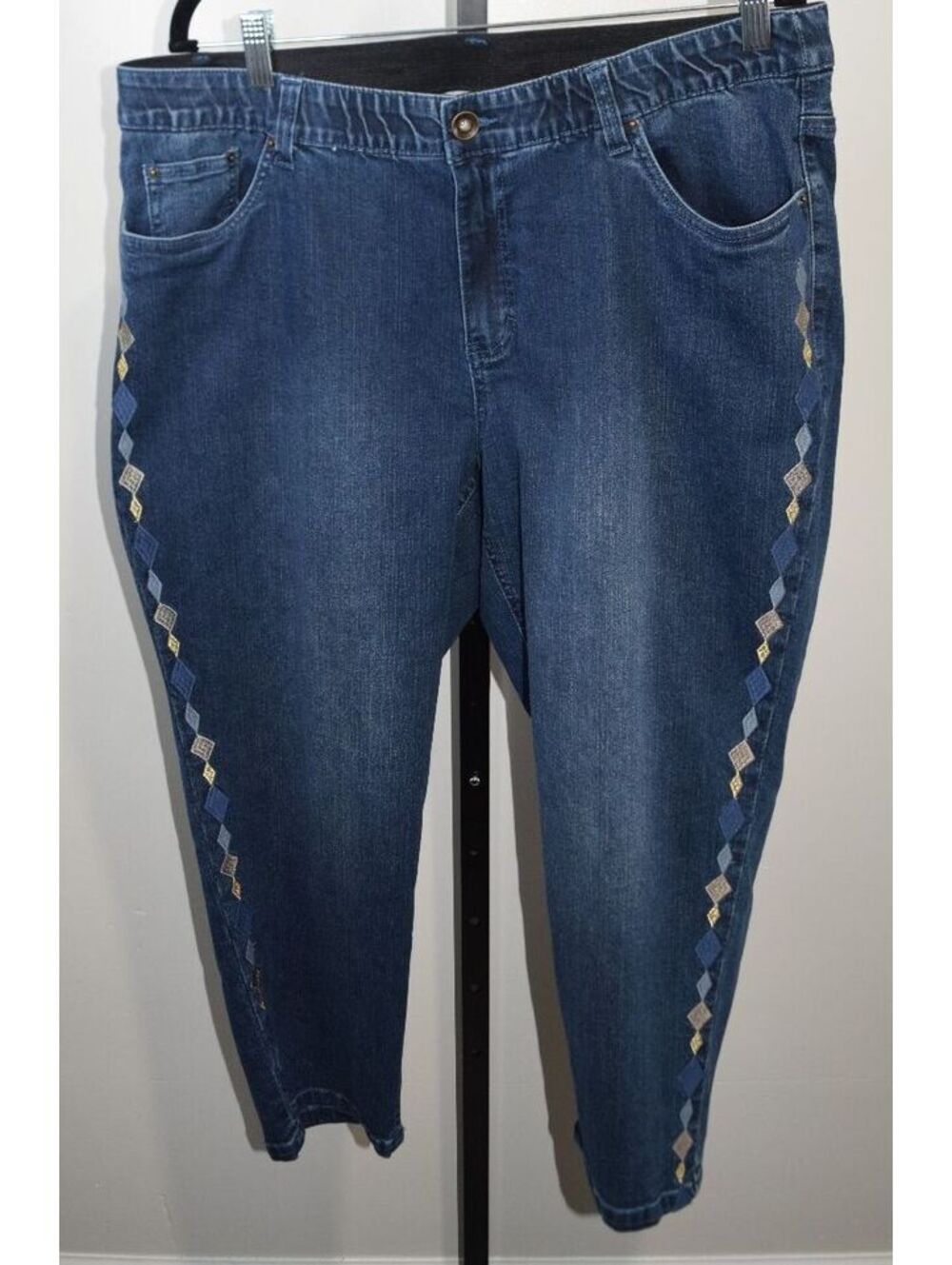 Catherines Plus Size Denim Jeans with Embroidered Side Diamond Pattern 18W